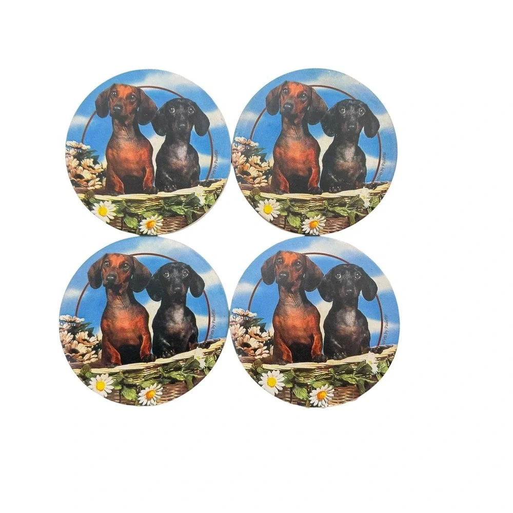 4 Dachshund Dog Brown Black Puppy Stone Art Coasters Pets by Paulette 4
